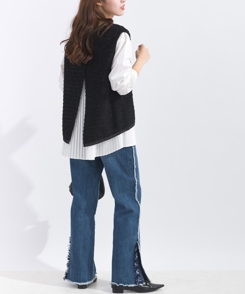 【セール】ニットベスト＆プリーツブラウスプルオーバー（アンサンブル）｜PICCIN（ピッチン）