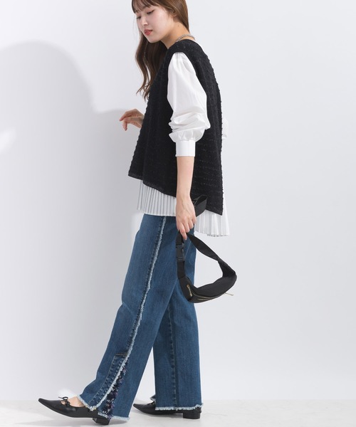 【セール】ニットベスト＆プリーツブラウスプルオーバー（アンサンブル）｜PICCIN（ピッチン）