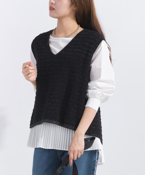 【セール】ニットベスト＆プリーツブラウスプルオーバー（アンサンブル）｜PICCIN（ピッチン）