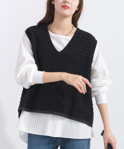 【セール】ニットベスト＆プリーツブラウスプルオーバー（アンサンブル）｜PICCIN（ピッチン）