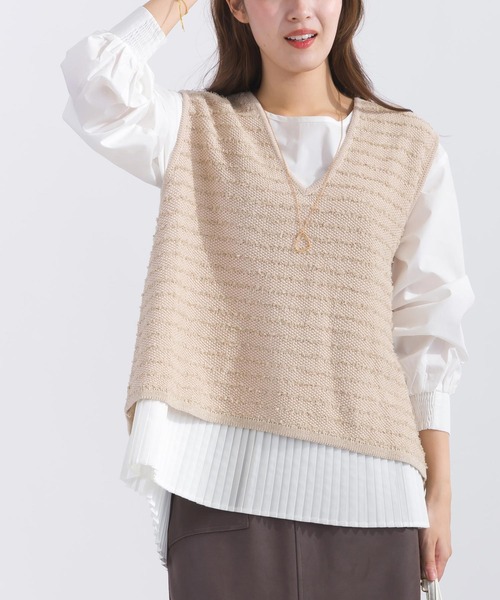 【セール】ニットベスト＆プリーツブラウスプルオーバー（アンサンブル）｜PICCIN（ピッチン）
