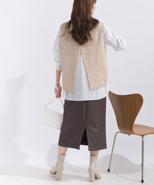 【セール】ニットベスト＆プリーツブラウスプルオーバー（アンサンブル）｜PICCIN（ピッチン）