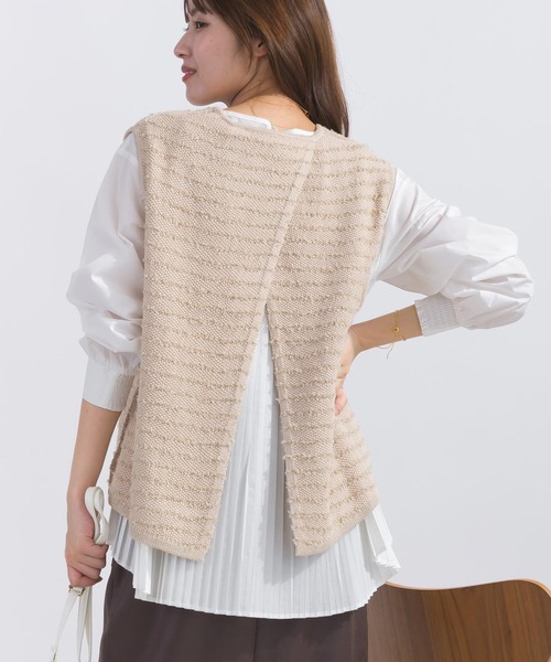 【セール】ニットベスト＆プリーツブラウスプルオーバー（アンサンブル）｜PICCIN（ピッチン）