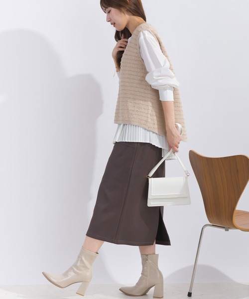 【セール】ニットベスト＆プリーツブラウスプルオーバー（アンサンブル）｜PICCIN（ピッチン）