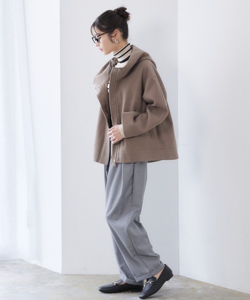 フード付きウールコート RIRIYANO（リリヤーノ）の「【RIRIYANO フード付きフェイク