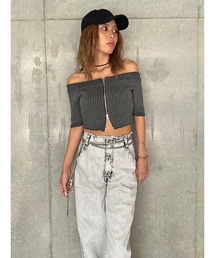 ZIPニットオフショルトップ