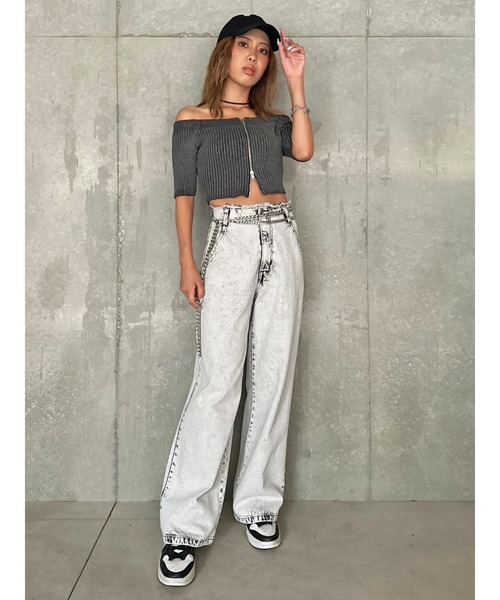 EGOIST（エゴイスト）の「ZIPニットオフショルトップ（ニット/セーター・レディース・パープル/ブラック/カーキ・FREE）」の12枚目の写真