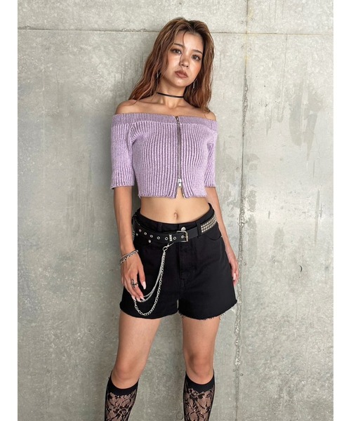 EGOIST（エゴイスト）の「ZIPニットオフショルトップ（ニット/セーター・レディース・パープル/ブラック/カーキ・FREE）」の14枚目の写真