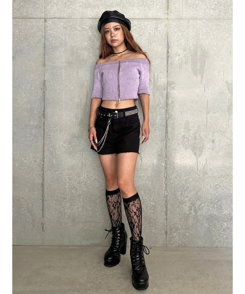 EGOIST（エゴイスト）の「ZIPニットオフショルトップ（ニット/セーター・レディース・パープル/ブラック/カーキ・FREE）」の16枚目の写真