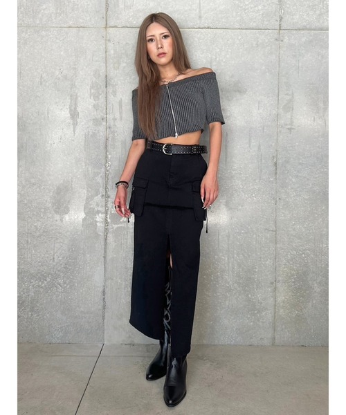 EGOIST（エゴイスト）の「ZIPニットオフショルトップ（ニット/セーター・レディース・パープル/ブラック/カーキ・FREE）」の17枚目の写真