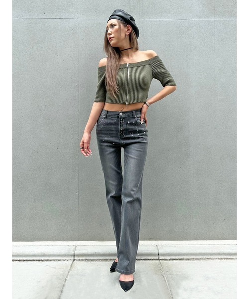 EGOIST（エゴイスト）の「ZIPニットオフショルトップ（ニット/セーター・レディース・パープル/ブラック/カーキ・FREE）」の19枚目の写真