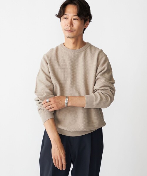 SHIPS（シップス）の「SHIPS:〈洗濯機可能〉SOLOTEX(R) コットン ピケ クルーネック ニット（ニット/セーター・メンズ・ライトグレー/ベージュ/ネイビー/オレンジ/ブラック・SMALL/MEDIUM/LARGE/X-LARGE）」の4枚目の写真