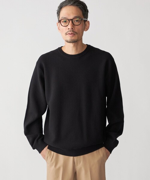 SHIPS（シップス）の「SHIPS:〈洗濯機可能〉SOLOTEX(R) コットン ピケ クルーネック ニット（ニット/セーター・メンズ・ライトグレー/ベージュ/ネイビー/オレンジ/ブラック・SMALL/MEDIUM/LARGE/X-LARGE）」の2枚目の写真