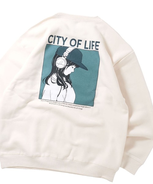 セール】back print illustration sweat shirt/バックプリント