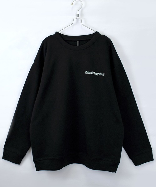 キャピタル　スマイリー　エルボーパッチ　プリント 黒スウェット セール】back print illustration sweat shirt/バックプリント