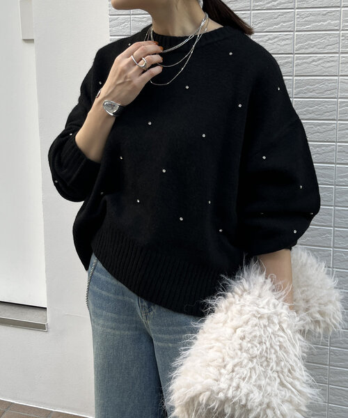DouDou(ドゥドゥ)の「【WEB限定】ビジューニット(ニット/セーター・レディース・ブラック/チャコールグレー/オフホワイト・FREE)」の2枚目の写真