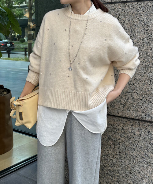 DouDou(ドゥドゥ)の「【WEB限定】ビジューニット(ニット/セーター・レディース・ブラック/チャコールグレー/オフホワイト・FREE)」の9枚目の写真