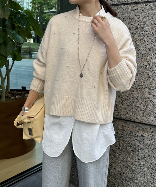 DouDou(ドゥドゥ)の「【WEB限定】ビジューニット(ニット/セーター・レディース・ブラック/チャコールグレー/オフホワイト・FREE)」の10枚目の写真