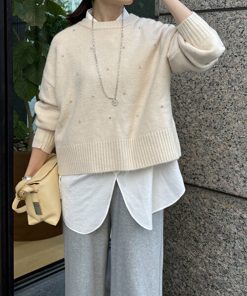 DouDou(ドゥドゥ)の「【WEB限定】ビジューニット(ニット/セーター・レディース・ブラック/チャコールグレー/オフホワイト・FREE)」の11枚目の写真