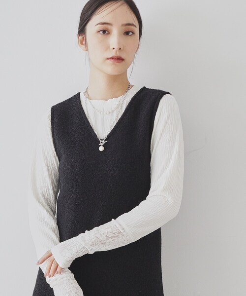 【セール】【楊柳風ジャージ／袖レース】プルオーバー（Tシャツ/カットソー）｜Sunauna（スーナウーナ）