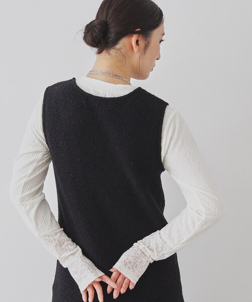 【セール】【楊柳風ジャージ／袖レース】プルオーバー（Tシャツ/カットソー）｜Sunauna（スーナウーナ）