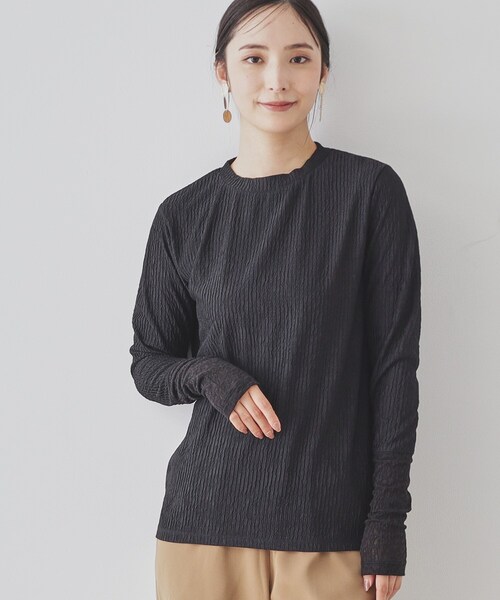 【セール】【楊柳風ジャージ／袖レース】プルオーバー（Tシャツ/カットソー）｜Sunauna（スーナウーナ）