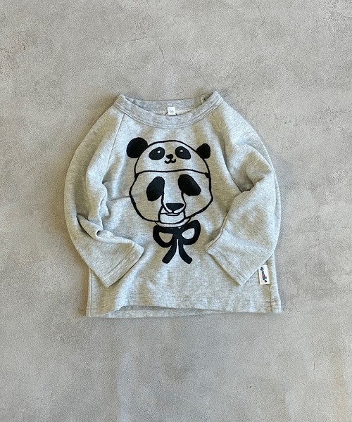 JIPPON(ジポン)の「パンダプリントトレーナー/日本製(スウェット・キッズ・ライトブルー/杢グレー/オフホワイト/イエロー・100/80/140/110/95/90/130/120)」の3枚目の写真