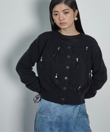 フリンジビジュークルーネックニットカーディガン