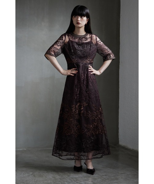 グラデーション刺繍レースフレアドレス 結婚式 ワンピース グラデーション刺繍レースフレアドレス 結婚式 ワンピース