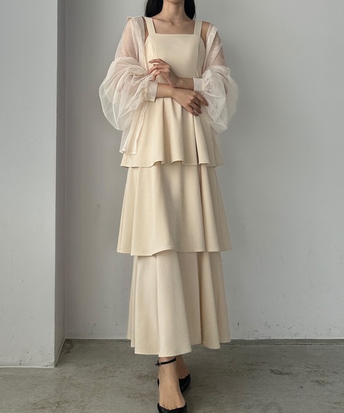 Louere（ルエレ）の「【薄くて軽いジョーゼット生地】フリルティアードキャミワンピース【一部ペチスカートSET】[高身長サイズMT/低身長サイズS有り]（ワンピース・レディース・ライトベージュ/ブラック/ラベンダー/ネイビー/チャコール・X-LARGE/LARGE/MEDIUM/SMALL/MT）」の10枚目の写真