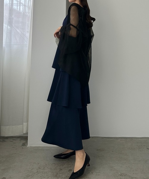 Louere（ルエレ）の「【薄くて軽いジョーゼット生地】フリルティアードキャミワンピース【一部ペチスカートSET】[高身長サイズMT/低身長サイズS有り]（ワンピース・レディース・ライトベージュ/ブラック/ラベンダー/ネイビー/チャコール・X-LARGE/LARGE/MEDIUM/SMALL/MT）」の20枚目の写真