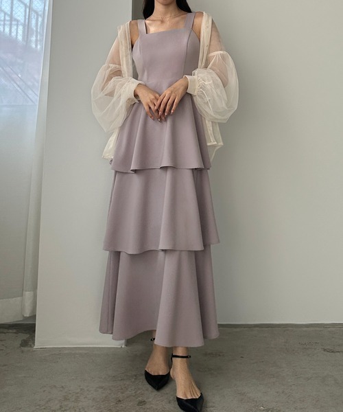 Louere（ルエレ）の「【薄くて軽いジョーゼット生地】フリルティアードキャミワンピース【一部ペチスカートSET】[高身長サイズMT/低身長サイズS有り]（ワンピース・レディース・ライトベージュ/ブラック/ラベンダー/ネイビー/チャコール・X-LARGE/LARGE/MEDIUM/SMALL/MT）」の21枚目の写真