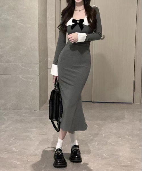 セール】Y2K リボンフィッシュテールロングワンピース（ワンピース