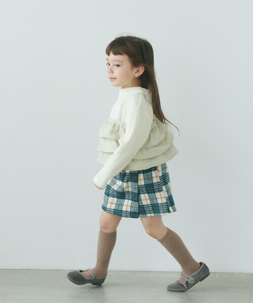 green label relaxing（グリーンレーベルリラクシング）の「【別注】＜Pluckys＞TJ ラップキュロットパンツ（チェック） / キッズ  100cm-130cm（その他パンツ・キッズ・ケリーグリーン/ブラウン・120cm/100cm/110cm/130cm）」の3枚目の写真