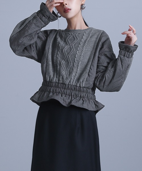 『キルティング切替ニット』（ニット/セーター）｜kOhAKU（コハク）