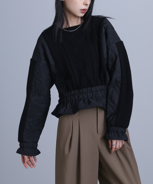 kOhAKU（コハク）の「キルティング切替ニット（ニット/セーター・レディース・チャコール/ブラック・1/2）」の7枚目の写真