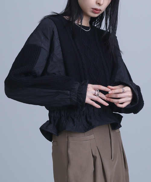 kOhAKU（コハク）の「キルティング切替ニット（ニット/セーター・レディース・チャコール/ブラック・1/2）」の8枚目の写真