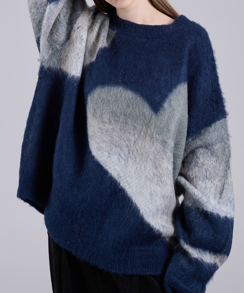 GRADATION HEART SHAGGY KNIT / グラデーションハートシャギーニット 