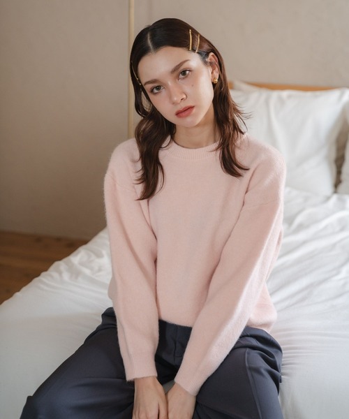 Nu(ニュー)の「【Nu】クルーネックニットトップス(ニット/セーター・レディース・イエロー/オフホワイト/ピンク/ボルドー/ブラウン・M)」の10枚目の写真