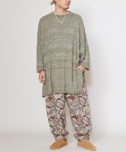 チャイハネ(チャイハネ)の「【チャイハネ】ジャカードコットンニットペイズリーMEN'Sトップス(ニット/セーター・メンズ・ブラック/ベージュ/グレー/カーキ・FREE)」の8枚目の写真