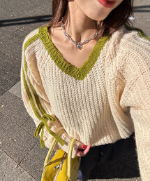 CIAOPANIC | 袖ラインリボンラグランVネックニット(ニット/セーター)