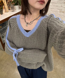 CIAOPANIC | 袖ラインリボンラグランVネックニット(ニット/セーター)