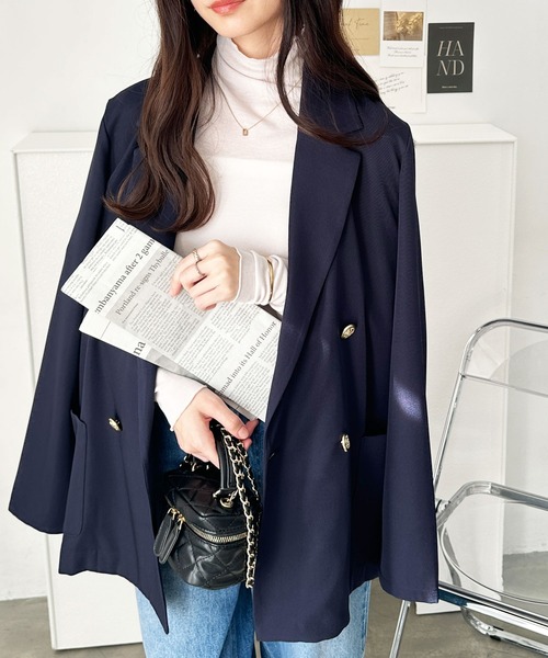 GeeRA(ジーラ)の「金ボタンダブルテーラードジャケット(テーラードジャケット・レディース・ネイビー/チャコール・LARGE/X-LARGE/MEDIUM)」の7枚目の写真