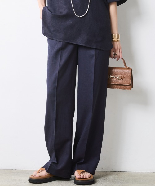 CHIC STYLE（シックスタイル）の「レーヨン麻リラックスワイドパンツ＜大きいサイズ有＞シックスタイル（スラックス・レディース・グリーン/オフホワイト/ブルー/レッド/ブラック/モカ/ネイビー・L/M/3L/LL/5L/4L）」の5枚目の写真