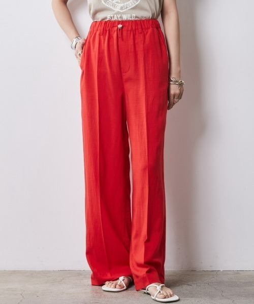 CHIC STYLE（シックスタイル）の「レーヨン麻リラックスワイドパンツ＜大きいサイズ有＞シックスタイル（スラックス・レディース・グリーン/オフホワイト/ブルー/レッド/ブラック/モカ/ネイビー・L/M/3L/LL/5L/4L）」の7枚目の写真