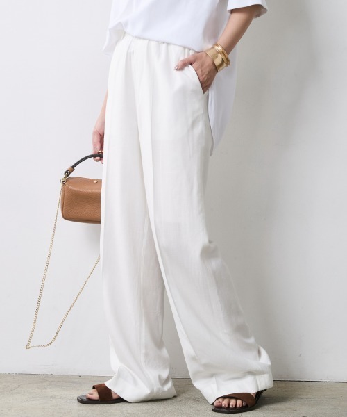 CHIC STYLE（シックスタイル）の「レーヨン麻リラックスワイドパンツ＜大きいサイズ有＞シックスタイル（スラックス・レディース・グリーン/オフホワイト/ブルー/レッド/ブラック/モカ/ネイビー・L/M/3L/LL/5L/4L）」の2枚目の写真