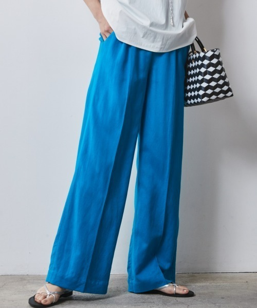 CHIC STYLE（シックスタイル）の「レーヨン麻リラックスワイドパンツ＜大きいサイズ有＞シックスタイル（スラックス・レディース・グリーン/オフホワイト/ブルー/レッド/ブラック/モカ/ネイビー・L/M/3L/LL/5L/4L）」の6枚目の写真