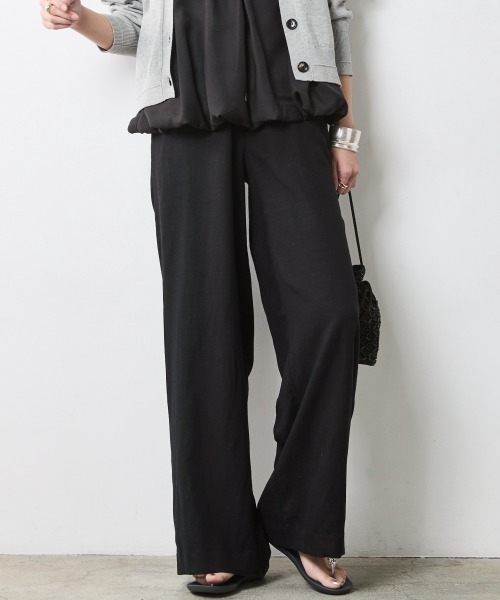 CHIC STYLE（シックスタイル）の「レーヨン麻リラックスワイドパンツ＜大きいサイズ有＞シックスタイル（スラックス・レディース・グリーン/オフホワイト/ブルー/レッド/ブラック/モカ/ネイビー・L/M/3L/LL/5L/4L）」の3枚目の写真