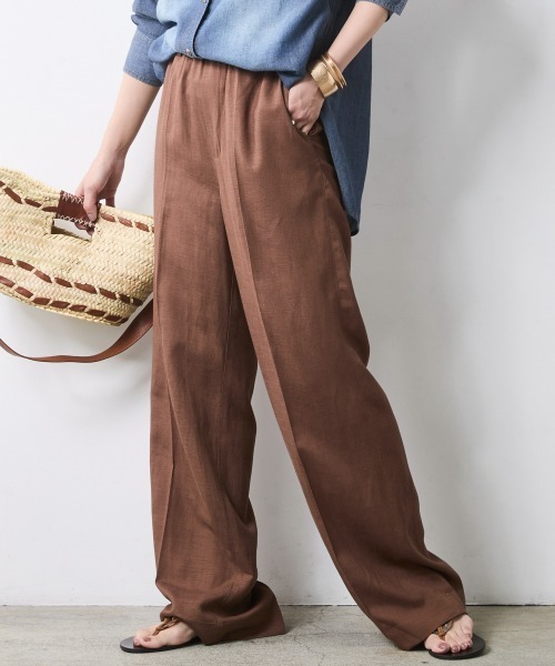 CHIC STYLE（シックスタイル）の「レーヨン麻リラックスワイドパンツ＜大きいサイズ有＞シックスタイル（スラックス・レディース・グリーン/オフホワイト/ブルー/レッド/ブラック/モカ/ネイビー・L/M/3L/LL/5L/4L）」の4枚目の写真