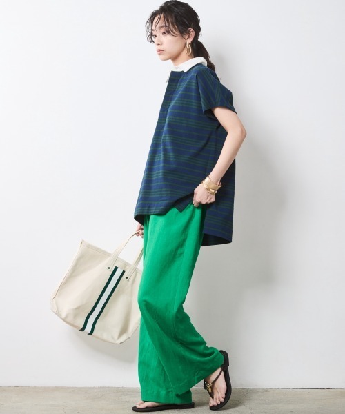 CHIC STYLE（シックスタイル）の「レーヨン麻リラックスワイドパンツ＜大きいサイズ有＞シックスタイル（スラックス・レディース・グリーン/オフホワイト/ブルー/レッド/ブラック/モカ/ネイビー・L/M/3L/LL/5L/4L）」の12枚目の写真